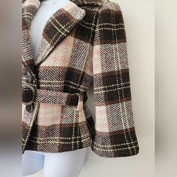 Cabi Plaid Belted Short Jacket Wool Blend Blazer 8 - Picture 5 of 16